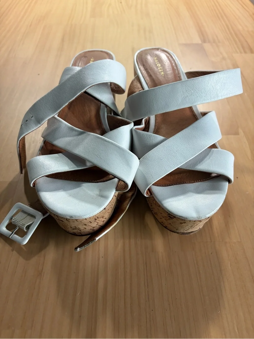 Halogen White Cork-Platform Crisscross Slide Wedge Sandals A6